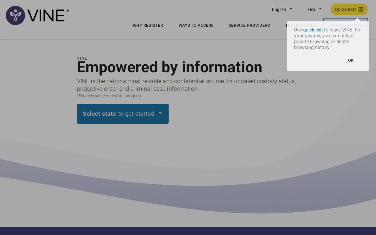 Hansford County arrest search through the VINELink custody interface