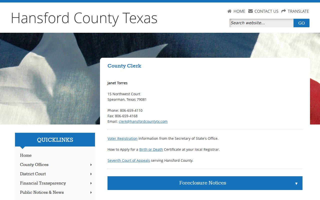 Hansford County misdemeanor court case records at the County Clerk