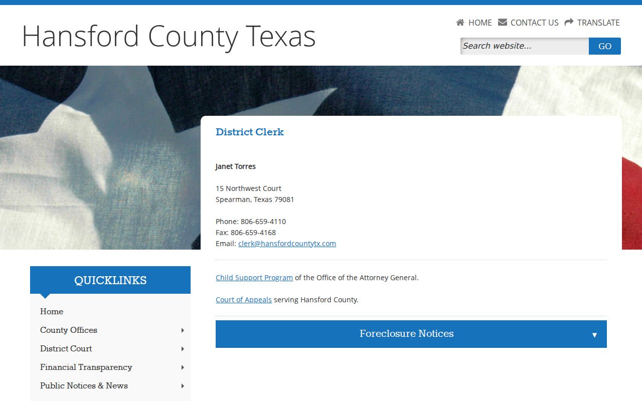 Hansford County court case records contact at the District Clerk