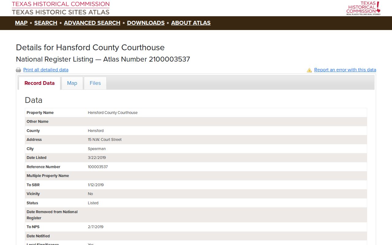 Hansford County criminal history historic courthouse atlas